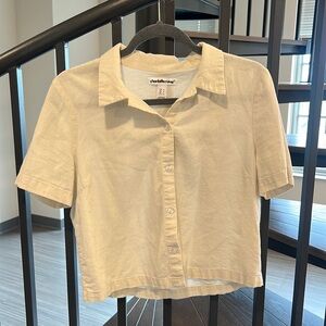 CROP LINEN CREAM BUTTON UP | SZ S